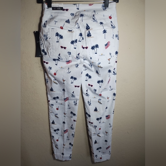 New Multiples Slim Sation Pull On Pants Nautical Patriotic Cherries - Picture 8 of 16